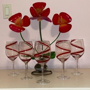 6 hand blown Wine glasses